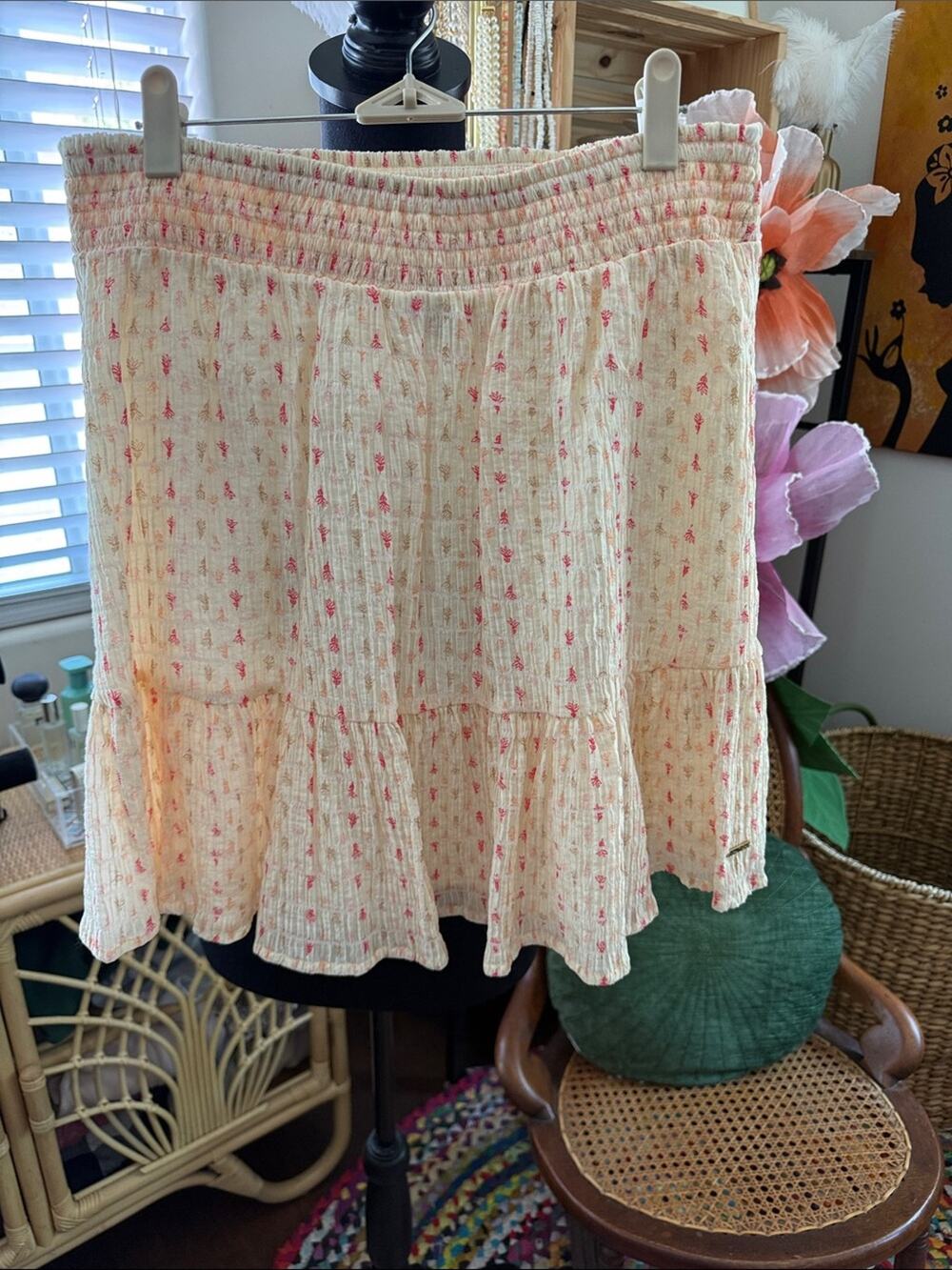 Nautica Samba Peachy Floral Ruffle Hem Boho Garden Cottage Mini Skirt